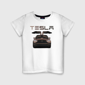 Детская футболка хлопок с принтом TESLA MODEL X в Кировске, 100% хлопок | круглый вырез горловины, полуприлегающий силуэт, длина до линии бедер | model x | tesla | tesla model x | авто | автомобили | машины | модель х | тесла | тесла модель х