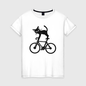 Женская футболка хлопок с принтом Велокот в Кировске, 100% хлопок | прямой крой, круглый вырез горловины, длина до линии бедер, слегка спущенное плечо | animal | cat | cute | kitty | meow | вело | велосипед | друг | животные | киска | кися | китти | кот | котенок | котик | котэ | кошечка | кошка | мур | мяу | питомец