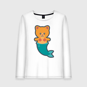 Женский лонгслив хлопок с принтом Cat Mermaid в Кировске, 100% хлопок |  | animal | cat | cute | fish | kitty | meow | друг | животные | киска | кися | китти | кот | котенок | котик | котэ | кошечка | кошка | мур | мяу | питомец | русалка | русалочка | рыба