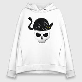 Женское худи Oversize хлопок с принтом Skull Cat в Кировске, френч-терри — 70% хлопок, 30% полиэстер. Мягкий теплый начес внутри —100% хлопок | боковые карманы, эластичные манжеты и нижняя кромка, капюшон на магнитной кнопке | animal | cat | cute | kitty | meow | друг | животные | киска | кися | китти | кот | котенок | котик | котэ | кошечка | кошка | мур | мяу | питомец | скелет | череп