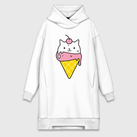 Платье-худи хлопок с принтом Ice Cream Cat в Кировске,  |  | animal | cat | cute | ice cream | kitty | meow | друг | животные | киска | кися | китти | кот | котенок | котик | котэ | кошечка | кошка | мороженое | мур | мяу | питомец