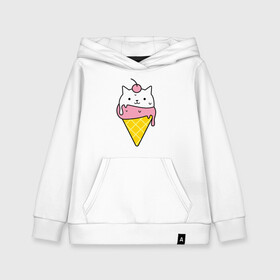 Детская толстовка хлопок с принтом Ice Cream Cat в Кировске, 100% хлопок | Круглый горловой вырез, эластичные манжеты, пояс, капюшен | Тематика изображения на принте: animal | cat | cute | ice cream | kitty | meow | друг | животные | киска | кися | китти | кот | котенок | котик | котэ | кошечка | кошка | мороженое | мур | мяу | питомец