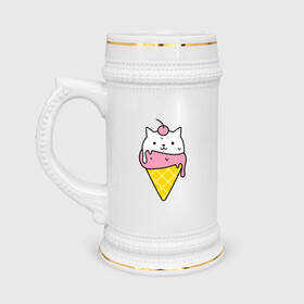 Кружка пивная с принтом Ice Cream Cat в Кировске,  керамика (Материал выдерживает высокую температуру, стоит избегать резкого перепада температур) |  объем 630 мл | animal | cat | cute | ice cream | kitty | meow | друг | животные | киска | кися | китти | кот | котенок | котик | котэ | кошечка | кошка | мороженое | мур | мяу | питомец