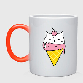 Кружка хамелеон с принтом Ice Cream Cat в Кировске, керамика | меняет цвет при нагревании, емкость 330 мл | animal | cat | cute | ice cream | kitty | meow | друг | животные | киска | кися | китти | кот | котенок | котик | котэ | кошечка | кошка | мороженое | мур | мяу | питомец