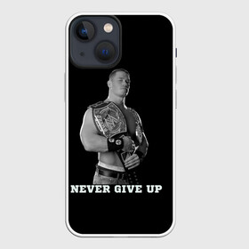 Чехол для iPhone 13 mini с принтом Never give up в Кировске,  |  | джон сина | знаменитость | никогда не сдавайся | пояс | рестлинг | черно белый