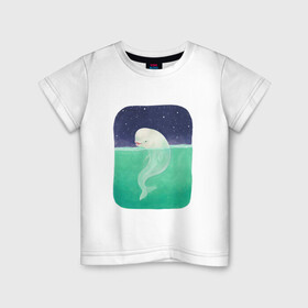 Детская футболка хлопок с принтом Белуха в Кировске, 100% хлопок | круглый вырез горловины, полуприлегающий силуэт, длина до линии бедер | арт | белуха | звезда | звёзды | море | ночное небо | ночь | океан | природа | рисунок