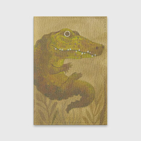 Обложка для паспорта матовая кожа с принтом Крокодильчик в Кировске, натуральная матовая кожа | размер 19,3 х 13,7 см; прозрачные пластиковые крепления | Тематика изображения на принте: арт | болото | крокодил | крокодильчик | озеро | природа | рисунок