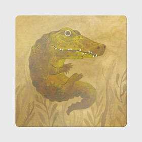 Магнит виниловый Квадрат с принтом Крокодильчик в Кировске, полимерный материал с магнитным слоем | размер 9*9 см, закругленные углы | Тематика изображения на принте: арт | болото | крокодил | крокодильчик | озеро | природа | рисунок