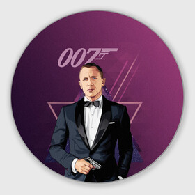 Коврик для мышки круглый с принтом агент 007 Джеймс Бонд в Кировске, резина и полиэстер | круглая форма, изображение наносится на всю лицевую часть | 007 | bond | james bond | no time to die | бонд | джеймс бонд | кино | не время умирать