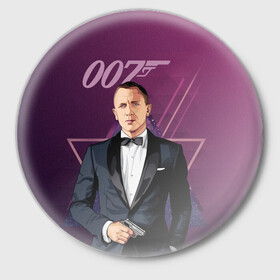 Значок с принтом агент 007 Джеймс Бонд в Кировске,  металл | круглая форма, металлическая застежка в виде булавки | Тематика изображения на принте: 007 | bond | james bond | no time to die | бонд | джеймс бонд | кино | не время умирать