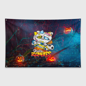 Флаг-баннер с принтом Hello Zombies в Кировске, 100% полиэстер | размер 67 х 109 см, плотность ткани — 95 г/м2; по краям флага есть четыре люверса для крепления | hello kitty | hello zombies | зомбак | зомби | китти | ужасы | хеллоуин | хэллоуин