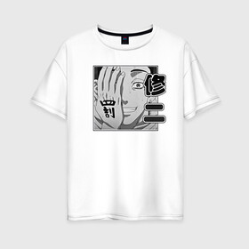 Женская футболка хлопок Oversize с принтом Токийские Мстители Ханма в Кировске, 100% хлопок | свободный крой, круглый ворот, спущенный рукав, длина до линии бедер
 | shuuji hanma | вальхалла | свастика | сюдзи | ханма