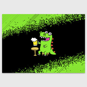 Поздравительная открытка с принтом Пивозавр - Краска в Кировске, 100% бумага | плотность бумаги 280 г/м2, матовая, на обратной стороне линовка и место для марки
 | Тематика изображения на принте: dinosaur | pivo | pivozavr | динозавр | краска | прикол | спрей