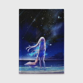 Обложка для автодокументов с принтом Animegirl Night Sea в Кировске, натуральная кожа |  размер 19,9*13 см; внутри 4 больших “конверта” для документов и один маленький отдел — туда идеально встанут права | аниме девушка | градиент | девочка | звезды | луна | море | на каждый день | небо | облака | океан | персонаж | синее | синий