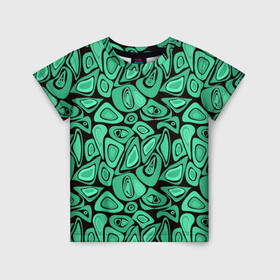 Детская футболка 3D с принтом Зеленый абстрактный узор в Кировске, 100% гипоаллергенный полиэфир | прямой крой, круглый вырез горловины, длина до линии бедер, чуть спущенное плечо, ткань немного тянется | абстрактный | в горошек | граффити | детский современный | зелено черный | простой | ретро