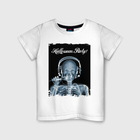 Детская футболка хлопок с принтом Halloween Party в Кировске, 100% хлопок | круглый вырез горловины, полуприлегающий силуэт, длина до линии бедер | halloween | party | skeleton | x ray | вечеринка | рентген | скелет | хэллоуин