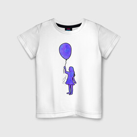 Детская футболка хлопок с принтом Девочка с шариком в Кировске, 100% хлопок | круглый вырез горловины, полуприлегающий силуэт, длина до линии бедер | акварель | воздушный шарик | девочка | космос