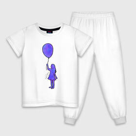 Детская пижама хлопок с принтом Девочка с шариком в Кировске, 100% хлопок |  брюки и футболка прямого кроя, без карманов, на брюках мягкая резинка на поясе и по низу штанин
 | Тематика изображения на принте: акварель | воздушный шарик | девочка | космос