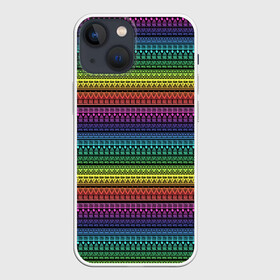 Чехол для iPhone 13 mini с принтом Этнический радужный орнамент в Кировске,  |  | ажурный | желтый | красный | неоновый | орнамент | полосатый | популярный | радуга | разноцветный | современный | фиолетовый | этнический