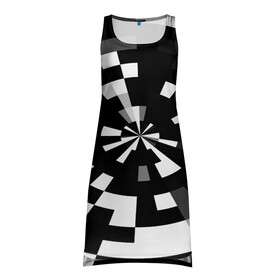Платье-майка 3D с принтом Черно-белый фон иллюзии в Кировске, 100% полиэстер | полуприлегающий силуэт, широкие бретели, круглый вырез горловины, удлиненный подол сзади. | абстрактный | геометрический | дизайн | иллюзия | кривая | линии | пиксель | текстура | узор