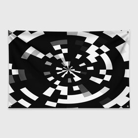 Флаг-баннер с принтом Черно-белый фон иллюзии в Кировске, 100% полиэстер | размер 67 х 109 см, плотность ткани — 95 г/м2; по краям флага есть четыре люверса для крепления | абстрактный | геометрический | дизайн | иллюзия | кривая | линии | пиксель | текстура | узор