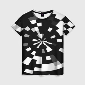Женская футболка 3D с принтом Черно-белый фон иллюзии в Кировске, 100% полиэфир ( синтетическое хлопкоподобное полотно) | прямой крой, круглый вырез горловины, длина до линии бедер | абстрактный | геометрический | дизайн | иллюзия | кривая | линии | пиксель | текстура | узор