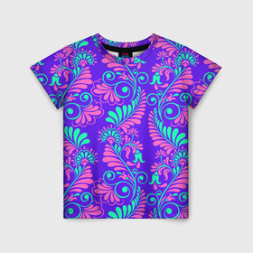 Детская футболка 3D с принтом Яркий цветочный узор в Кировске, 100% гипоаллергенный полиэфир | прямой крой, круглый вырез горловины, длина до линии бедер, чуть спущенное плечо, ткань немного тянется | антик | барокко | бесшовные | вектор | винтаж | орнамент