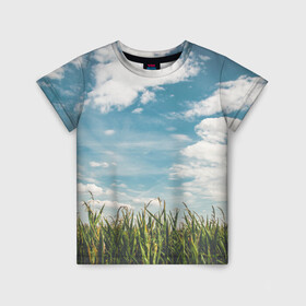 Детская футболка 3D с принтом Небушко и полюшко в Кировске, 100% гипоаллергенный полиэфир | прямой крой, круглый вырез горловины, длина до линии бедер, чуть спущенное плечо, ткань немного тянется | небо | облака | пейзаж | поле | русский | славянский | фотопринт