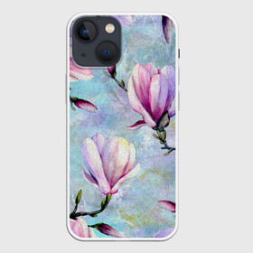 Чехол для iPhone 13 mini с принтом Живописная магнолия в Кировске,  |  | бутоны | весна | живописный | живопись | картина | крупные цветы | магнолия | небесный | нежные | холст | художественный | цветочки | цветочный | цветы