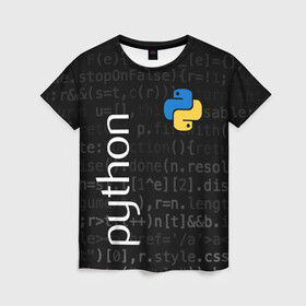 Женская футболка 3D с принтом PYTHON / ПАЙТОН в Кировске, 100% полиэфир ( синтетическое хлопкоподобное полотно) | прямой крой, круглый вырез горловины, длина до линии бедер | big data | hacker | it | python | айти | база данных | взлом | искусственный интелект. | кодер | нейросети | пайтон | питон | прогер | программирование | программист | разработчик | хакер | языки программирования