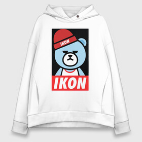 Женское худи Oversize хлопок с принтом IKON YG Bear Dope  в Кировске, френч-терри — 70% хлопок, 30% полиэстер. Мягкий теплый начес внутри —100% хлопок | боковые карманы, эластичные манжеты и нижняя кромка, капюшон на магнитной кнопке | ikon yg bear dope | korean | kpop | obey | медведь | подчинись | подчиняйся