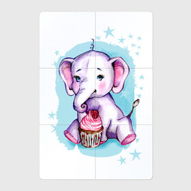 Магнитный плакат 2Х3 с принтом Милый слоник и пирожное в Кировске, Полимерный материал с магнитным слоем | 6 деталей размером 9*9 см | день рождения | детский | забавный | звездочки | звезды | капкейк | кекс | малыш | милый | пирожное | слон | слоненок | слоник