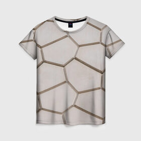Женская футболка 3D с принтом Ячейки в Кировске, 100% полиэфир ( синтетическое хлопкоподобное полотно) | прямой крой, круглый вырез горловины, длина до линии бедер | 3d | бежевый | бетон | плиты | серый | соты | спокойный | структура | текстура | ячеистый