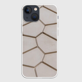 Чехол для iPhone 13 mini с принтом Ячейки в Кировске,  |  | 3d | бежевый | бетон | плиты | серый | соты | спокойный | структура | текстура | ячеистый