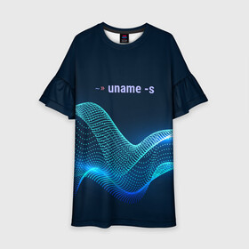 Детское платье 3D с принтом Uname linux в Кировске, 100% полиэстер | прямой силуэт, чуть расширенный к низу. Круглая горловина, на рукавах — воланы | Тематика изображения на принте: bash | linux | linux kernel | shell | линукс
