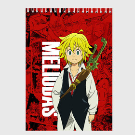 Скетчбук с принтом Мелиодас, Meliodas в Кировске, 100% бумага
 | 48 листов, плотность листов — 100 г/м2, плотность картонной обложки — 250 г/м2. Листы скреплены сверху удобной пружинной спиралью | Тематика изображения на принте: anime | manga | meliodas | аниме | манга | мелиодас