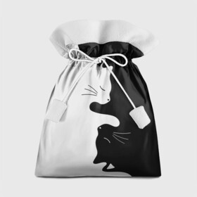 Подарочный 3D мешок с принтом Коты инь янь в Кировске, 100% полиэстер | Размер: 29*39 см | cat | домашние животные | звери | инь и янь | инь янь | кот | коты | кошка | кошки | черно белое | чернобелое | черное и белое