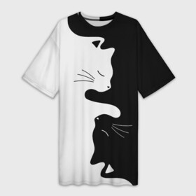 Платье-футболка 3D с принтом Коты инь янь в Кировске,  |  | cat | домашние животные | звери | инь и янь | инь янь | кот | коты | кошка | кошки | черно белое | чернобелое | черное и белое