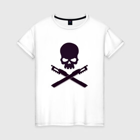 Женская футболка хлопок с принтом Warhammer Roger в Кировске, 100% хлопок | прямой крой, круглый вырез горловины, длина до линии бедер, слегка спущенное плечо | chainsword | jolly roger | pirate | skull | warhammer | вархаммер | пиломеч | пиратский флаг | череп