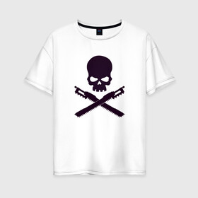 Женская футболка хлопок Oversize с принтом Warhammer Roger в Кировске, 100% хлопок | свободный крой, круглый ворот, спущенный рукав, длина до линии бедер
 | chainsword | jolly roger | pirate | skull | warhammer | вархаммер | пиломеч | пиратский флаг | череп