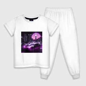 Детская пижама хлопок с принтом Neon Citroen в Кировске, 100% хлопок |  брюки и футболка прямого кроя, без карманов, на брюках мягкая резинка на поясе и по низу штанин
 | citroen | city | neon | sunset | авто | город | закат | неон | ночь | ситроен