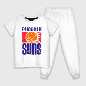 Детская пижама хлопок с принтом Phoenix Suns в Кировске, 100% хлопок |  брюки и футболка прямого кроя, без карманов, на брюках мягкая резинка на поясе и по низу штанин
 | basketball | mvp | nba | phoenix | sport | streetball | suns | аризона | баскетбол | игра | крис пол | мяч | нба | санс | спорт | стритбол | тренер | финикс | чемпион