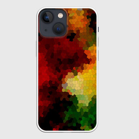 Чехол для iPhone 13 mini с принтом Абстрактная мазаика витраж в Кировске,  |  | абстрактный | витраж | желтый | красный | мозаика | разноцветный | современный | соты | текстура