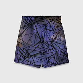 Детские спортивные шорты 3D с принтом Синий-бежевый абстрактный узор в Кировске,  100% полиэстер
 | пояс оформлен широкой мягкой резинкой, ткань тянется
 | Тематика изображения на принте: абстрактный | мужской | полигональный узор | синий | современный | текстура | фиолетовый