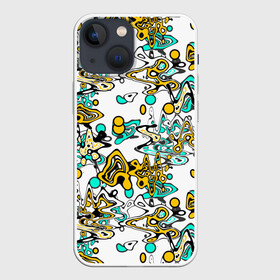 Чехол для iPhone 13 mini с принтом Бирюзово желтый узор в Кировске,  |  | абстрактный | беспорядочный | бирюзовый | желтый | кляксы | пятна | современный