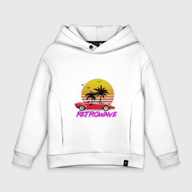 Детское худи Oversize хлопок с принтом Retrowave style 2 в Кировске, френч-терри — 70% хлопок, 30% полиэстер. Мягкий теплый начес внутри —100% хлопок | боковые карманы, эластичные манжеты и нижняя кромка, капюшон на магнитной кнопке | lamborghini | palms | retrowave | sunset | закат | ламборгини | машина | ретровейв