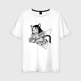 Женская футболка хлопок Oversize с принтом Нагаторо-сан кошечка в Кировске, 100% хлопок | свободный крой, круглый ворот, спущенный рукав, длина до линии бедер
 | аниме | кошка | нагаторо | неко | садистка | ученица | хаясэ | школьница