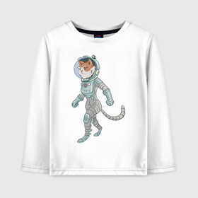 Детский лонгслив хлопок с принтом Рыжий космонавт в Кировске, 100% хлопок | круглый вырез горловины, полуприлегающий силуэт, длина до линии бедер | арт | астронавт | космонавт | космос | кот | котейка | кошка | рисунок | рыжая кошка | рыжий кот | скафандр
