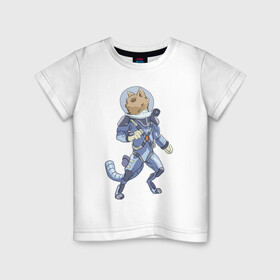 Детская футболка хлопок с принтом Рыжий космонавт в Кировске, 100% хлопок | круглый вырез горловины, полуприлегающий силуэт, длина до линии бедер | Тематика изображения на принте: арт | астронавт | космонавт | космос | кот | кот астронавт | кот космонавт | котейка | кошка | рисунок | рыжая кошка | рыжий кот | скафандр