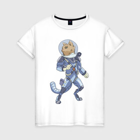 Женская футболка хлопок с принтом Рыжий космонавт в Кировске, 100% хлопок | прямой крой, круглый вырез горловины, длина до линии бедер, слегка спущенное плечо | арт | астронавт | космонавт | космос | кот | кот астронавт | кот космонавт | котейка | кошка | рисунок | рыжая кошка | рыжий кот | скафандр
